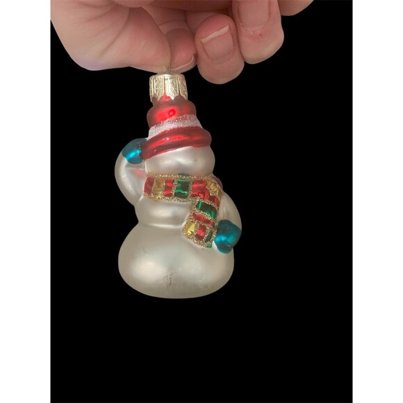 Vintage Christmas Ornament SNOWMAN Mercury Glass 3 1/2" Red Cap - Picture 2 of 4